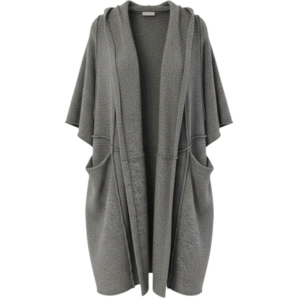 495 Boho Free People Cardigan XS/S Gray Hooded Wool Blend Open Front Wrap